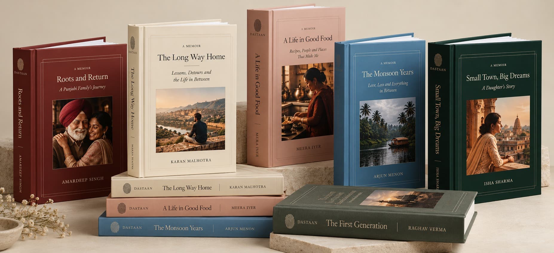 A set of finished Dastaan memoirs styled together, each with its own title and author